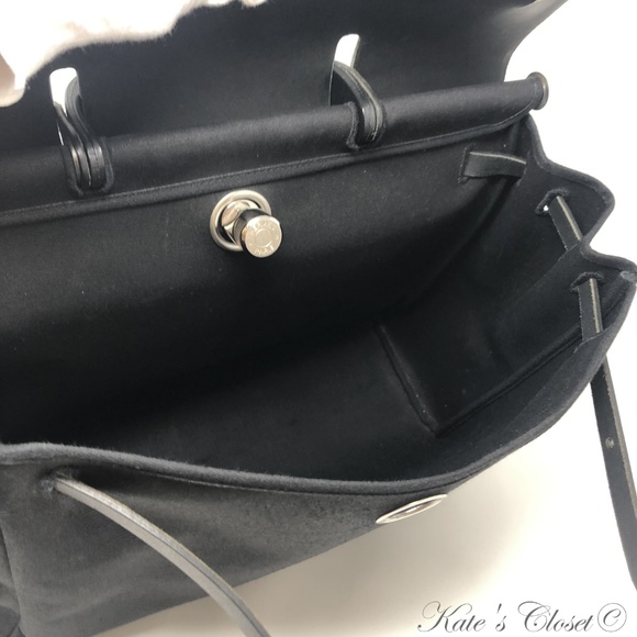 Hermès Herbag 2 In 1 Black Leather and Canvas Shou - Picture 5 of 10